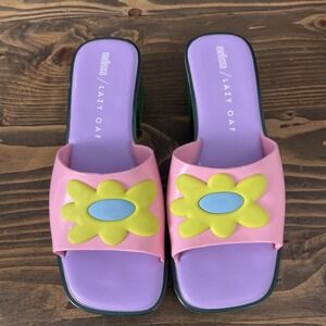 Melissa x Lazy Oaf Flower Slide Sandals Womens Size 7 Jelly Shoes Kitsch Chunky
